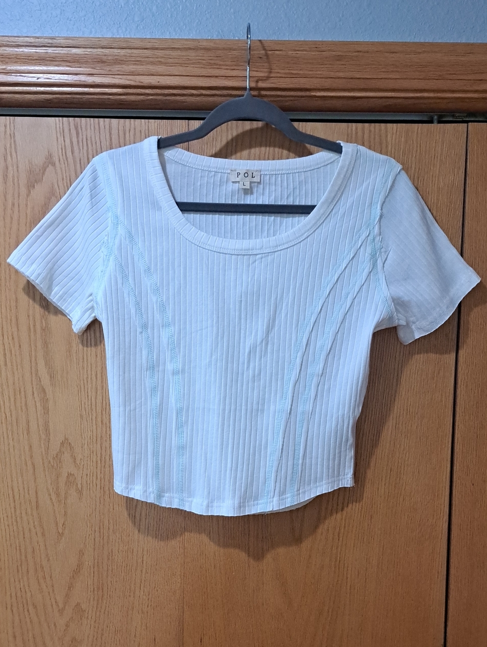 POL White Ribbed Scoop Neck Short-Sleeve Crop Top